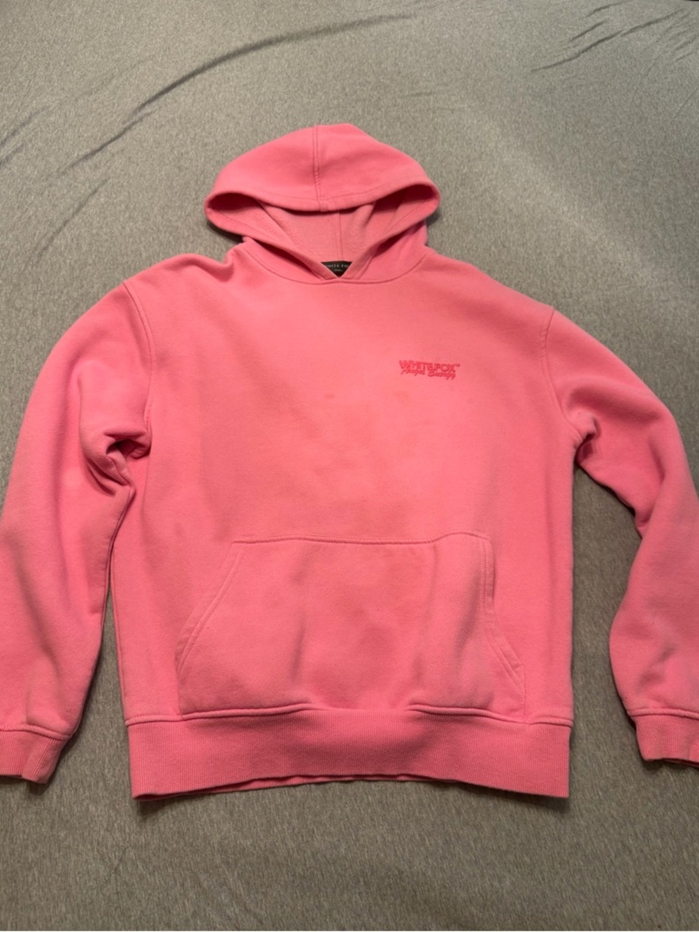 Pink White Fox Hoodie with logo